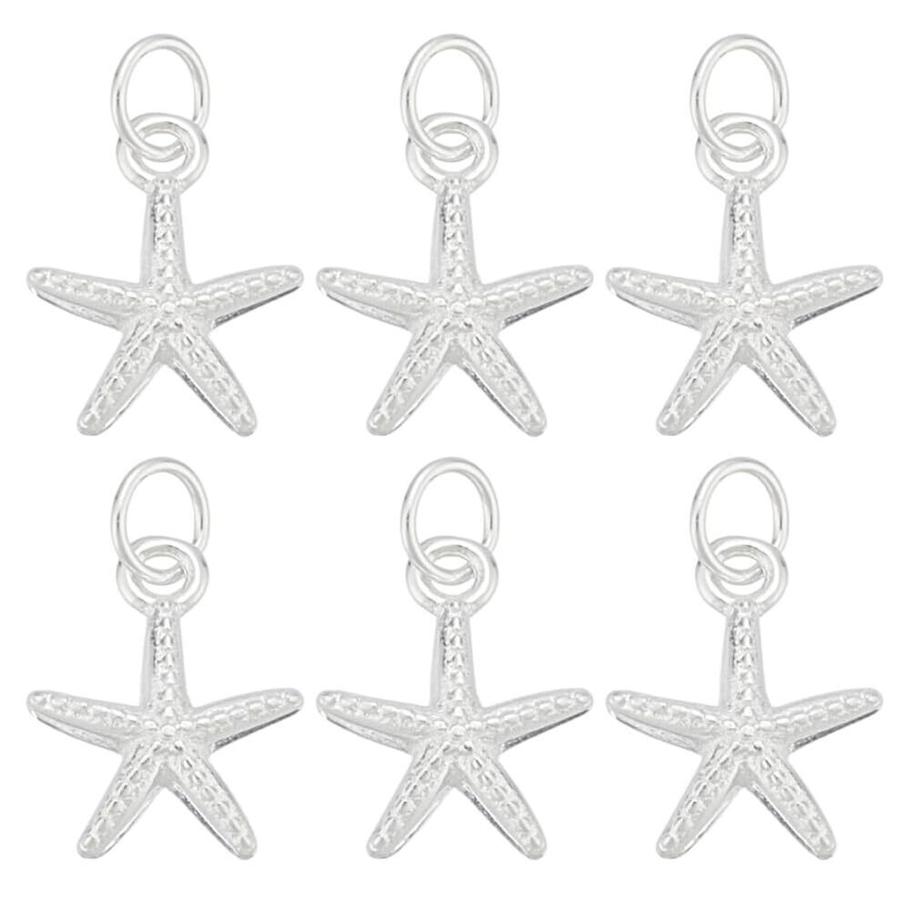 1745 6Pcs Silver Starfish Charms 8mm 925 Sterling Silver Starfish Charm